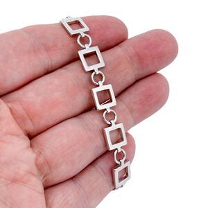 Vintage Sterling Silver 925 Geometric Link Bracelet 7.25"